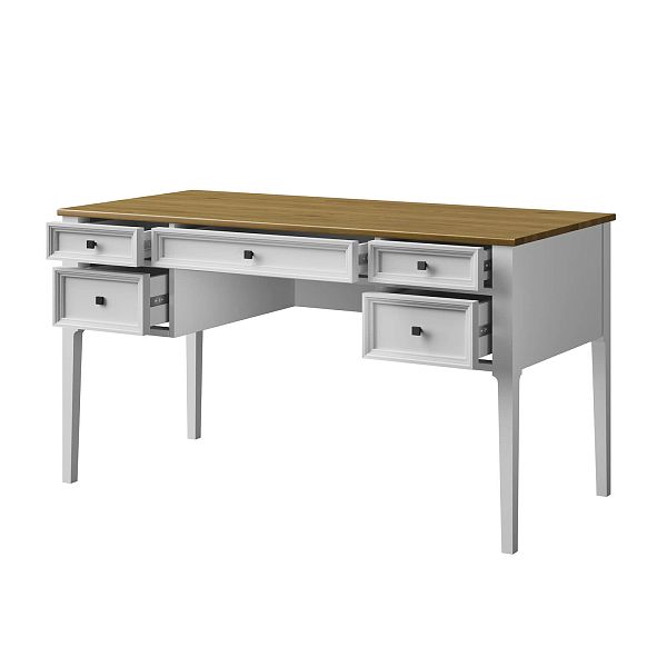 Изображение рабочий стол письменный в детскую или кабинет в стиле лофт или скандинавском стиле классика коллекции "Квадро-С" 05 размеры 1388х760х660 мм (цвет белый лак, белый лак/антик 24, серый 7042, серый 7042/антик 24) для ребенка или подростка