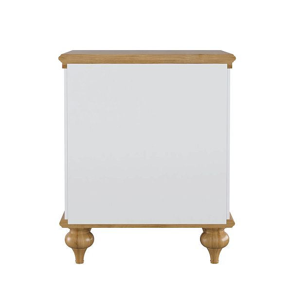 Изображения интерьерное фото прикроватная тумба в стиле неоклассика, лаконичный универсальный дизайн, тумба прикроватная "Рандеву" 02 493x635x405 (белый лак/антик 24, серый 7042/антик 24) из массива сосны в спальню или детскую