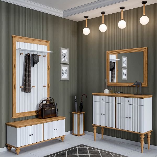 Фото тумба «Рандеву» 42, цвет белый лак/антик 24, серый 7042/антик 24, размер 1240x1070x384 из массива сосны в интернет-магазине СиВер