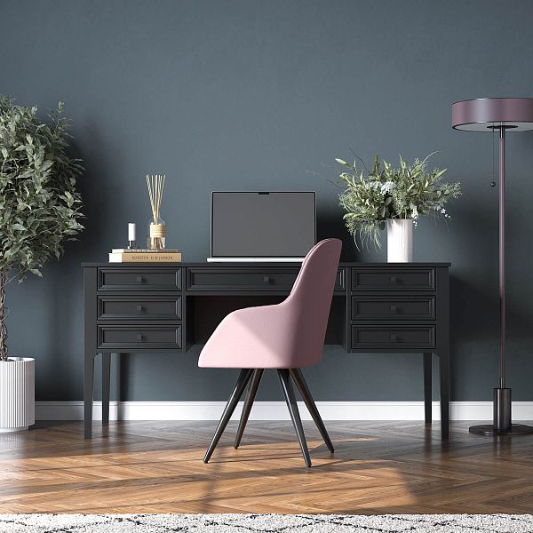 Изображение рабочий стол письменный в детскую или кабинет в стиле лофт или скандинавском стиле классика коллекции "Квадро-С" 07 размеры 1582х760х660 мм (цвет белый лак, белый лак/антик 24, серый 7042/антик 24) для ребенка или подростка