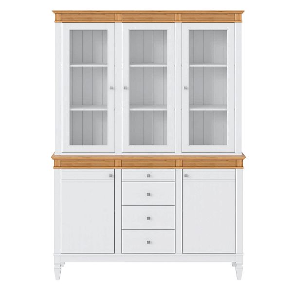 Фото стеллаж из массива сосны в гостиную в стиле кантри коллекция Ольса цвет белый лак, белый лак/антик 24, серый 7042, серый 7042/антик 24, дерево, размеры 157х219х46,5 в интернет-магазине СиВер - успейте купить по скидке