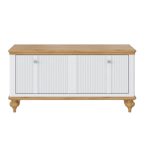 Фото тумба под обувь «Рандеву» 10, цвет белый лак/антик 24, серый 7042/антик 24, размер 1132x557x384 из массива сосны в интернет-магазине СиВер