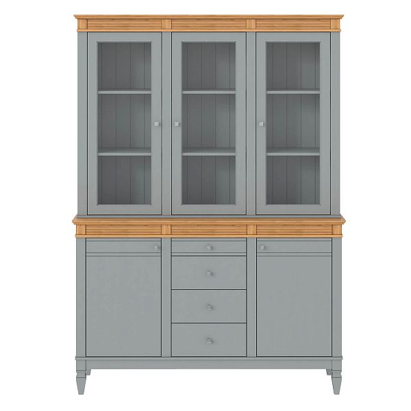 Фото стеллаж из массива сосны в гостиную в стиле кантри коллекция Ольса цвет белый лак, белый лак/антик 24, серый 7042, серый 7042/антик 24, дерево, размеры 157х219х46,5 в интернет-магазине СиВер - успейте купить по скидке