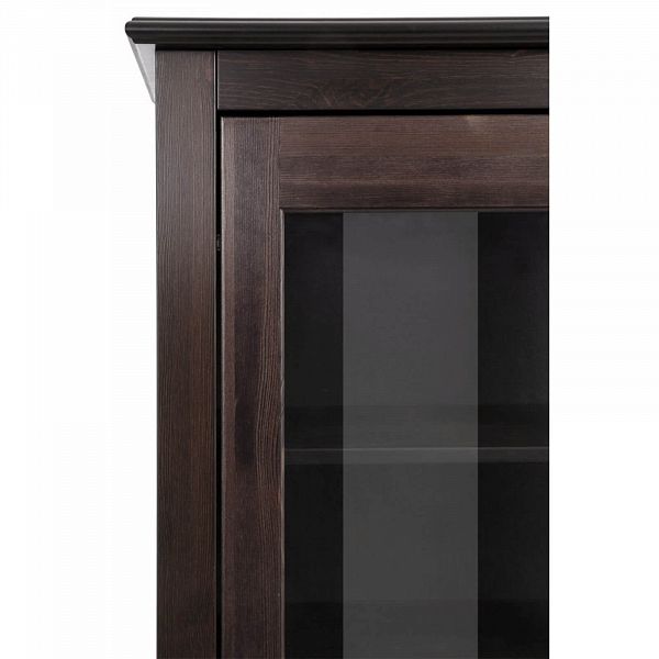 Изображение каталог шкаф для посуды на кухню или в гостиную из массива сосны Рауна 20 цвет колониал темный почти черный размеры 121х140х37 в стиле кантри в интернет-магазине СиВер