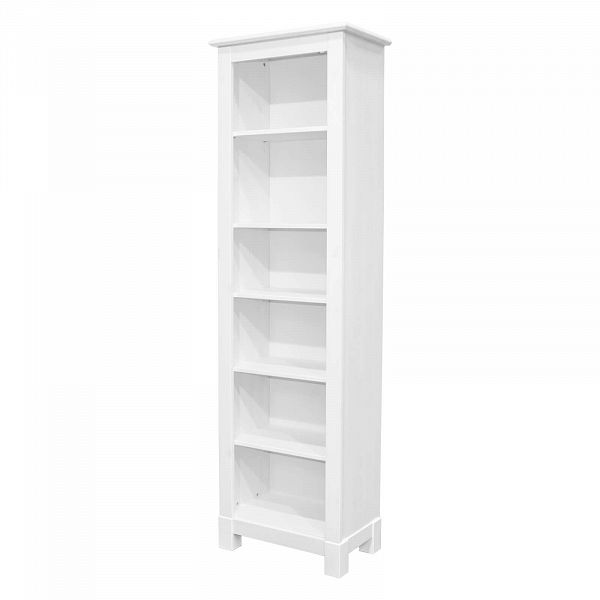 Изображение шкаф для книг на ножках в гостиную или в спальню из массива сосны Рауна 00 цвет белый воск УКВ размеры 55х180х33 в стиле кантри в интернет-магазине СиВер