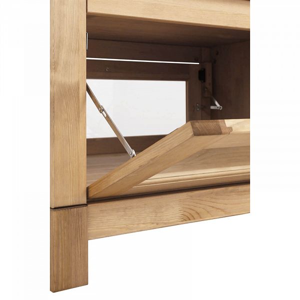 Фото столик кофейный на ножках из массива сосны с прозрачной дверцей в гостиную в стиле кантри коллекция Рауна цвет бейц масло светлый дерево размеры 90х50х67 купить в интернет-магазине СиВер