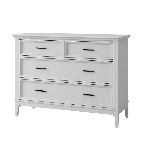 Фото Комода «Квадро-С» 04, цвет белый лак, белый лак-антик 24, серый 7042/антик 24, размер 1276x948x470 из массива сосны в интернет-магазине СиВер