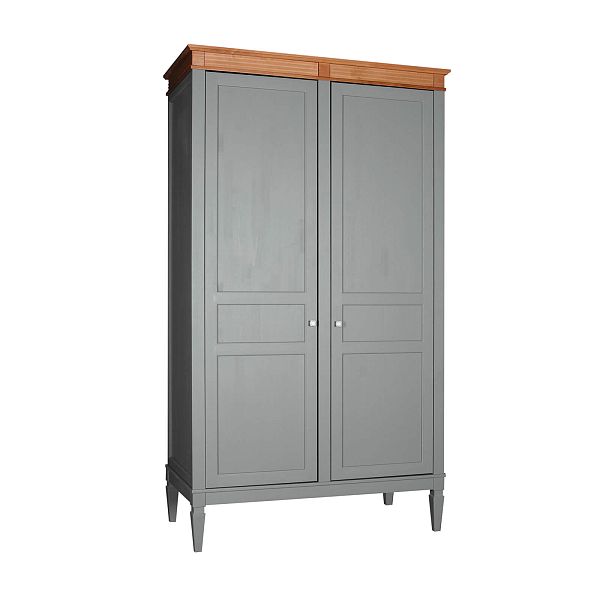 Изображение каталог шкаф для одежды на ножках в гостиную или в спальню из массива сосны "Ольса" 02 (серый 7042/антик 24) двуххдверный, размеры 1220x2129x600 в стиле кантри в интернет-магазине СиВер