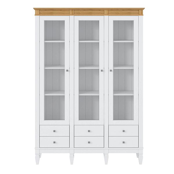 Фото пример широкий стеллаж с квадратными полками из массива сосны в гостиную в стиле лофт или скандинавский коллекция Ольса цвет белый лак, белый лак/антик 24, серый 7042, серый 7042/антик 24, светлый, дерево размеры 143х202х38 в интернет-магазине СиВер