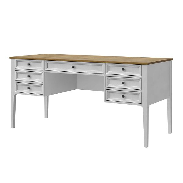 Изображение рабочий стол письменный в детскую или кабинет в стиле лофт или скандинавском стиле классика коллекции "Квадро-С" 07 размеры 1582х760х660 мм (цвет белый лак, белый лак/антик 24, серый 7042/антик 24) для ребенка или подростка
