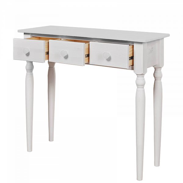 Изображение в интерьере консоль коллекция Консолеа-3 размеры в см 85x75x32 с тремя ящиками - мебель из натурального дерева массива сосны недорого по доступной цене интернет-магазине СиВер белорусского производства ММЦ с доставкой по России