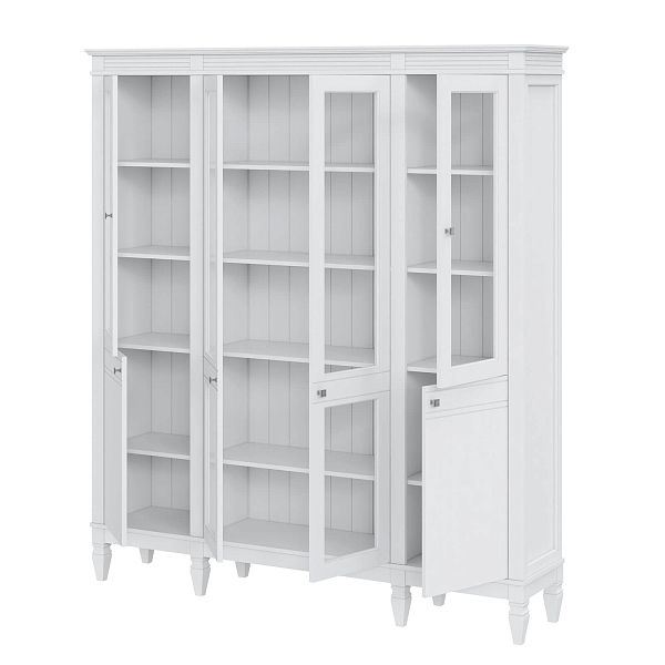 Фото пример широкий стеллаж с квадратными полками из массива сосны в гостиную в стиле лофт или скандинавский коллекция Ольса цвет белый лак, белый лак/антик 24, серый 7042, серый 7042/антик 24, светлый, дерево размеры 181,5х202х38 в интернет-магазине СиВер