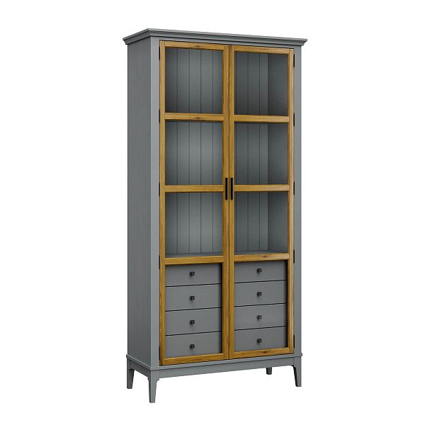 Фото Шкаф для книг «Квадро-С» 220/04 из массива сосны в гостиную в стиле кантри коллекция «Квадро-С» цвет белый лак, белый лак-антик 24, серый 7042-антик 24, дерево размеры 995х2047х421 в интернет-магазине СиВер