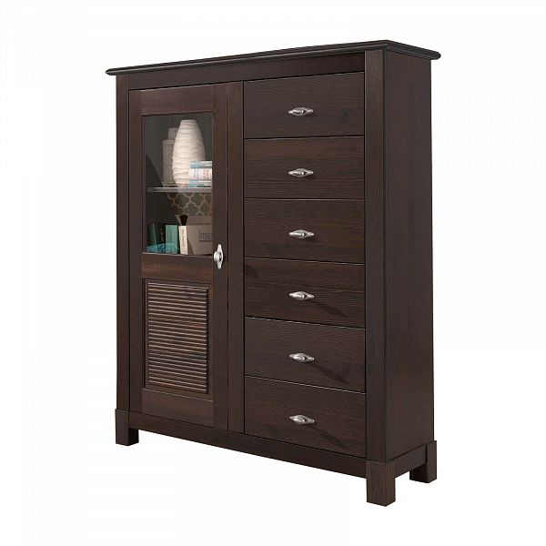 Фото комод цвета колониал коллекции Рауна в коридор, прихожую или гостиную из массива сосны размеры 103х132х38 с дверцей и 6 ящиками