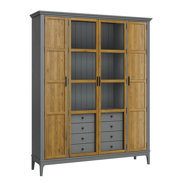 Фото Шкаф для книг «Квадро-С» 422Ф/04 из массива сосны в гостиную в стиле кантри коллекция «Квадро-С» цвет белый лак, белый лак-антик 24, серый 7042-антик 24, дерево размеры 1643х2047х421 в интернет-магазине СиВер