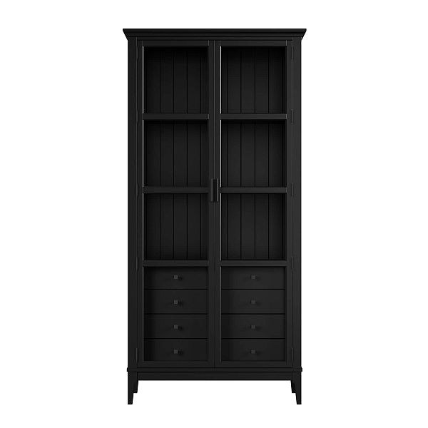 Фото Шкаф для книг «Квадро-С» 220/04 из массива сосны в гостиную в стиле кантри коллекция «Квадро-С» цвет белый лак, белый лак-антик 24, серый 7042-антик 24, блэк 9, дерево размеры 995х2047х421 в интернет-магазине СиВер