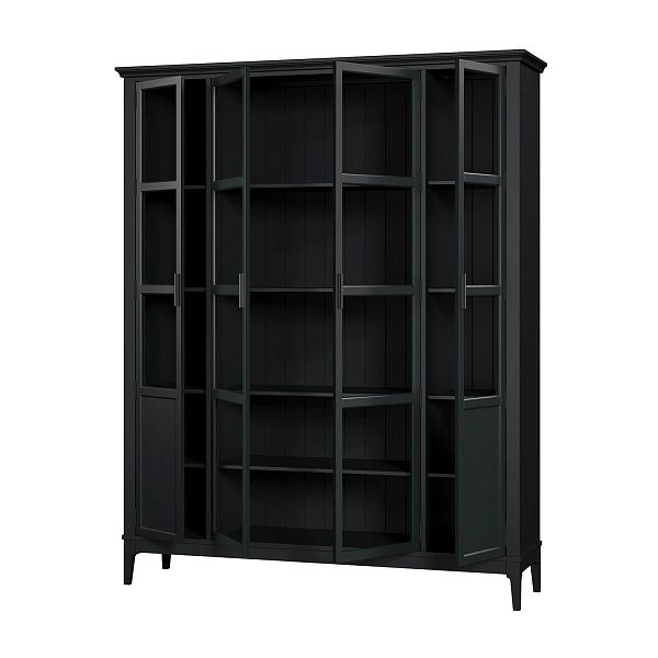 Фото Шкаф для книг «Квадро-С» 422С из массива сосны в гостиную в стиле кантри коллекция «Квадро-С» цвет белый лак, белый лак-антик 24, серый 7042-антик 24, дерево размеры 1643х2047х421 в интернет-магазине СиВер