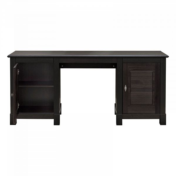 Фото стол письменный из массива сосны Рауна 20 размеры 165х76х60 см цвет колониал темный почти черный дерево 2-тумбовый в стиле кантри купить в интернет-магазине СиВер