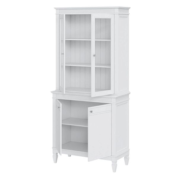 Фото стеллаж из массива сосны в гостиную в стиле кантри коллекция Ольса цвет белый лак, белый лак/антик 24, серый 7042, серый 7042/антик 24, дерево, размеры 102х219х46,5 в интернет-магазине СиВер - успейте купить по скидке