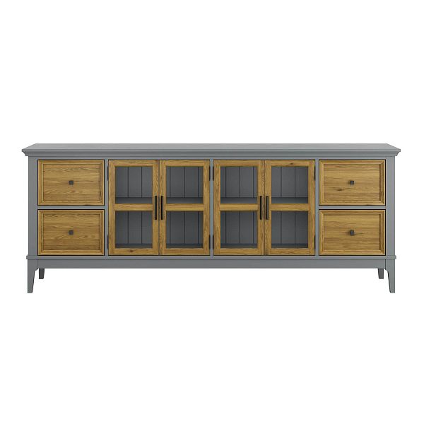 Фото каталог тумба ТВ в гостиную или в спальню из массива сосны "Квадро-С" 44 цвет белый лак, белый лак-антик 24, серый 7042-антик 24, светлый, размеры 1996х765х420 в классическом стиле в интернет-магазине СиВер