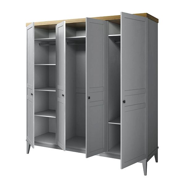 Фото шкаф для одежды из массива сосны в спальню или прихожую в стиле кантри коллекция «Бон Вояж» цвет серый 7042-антик 24, дерево размеры 1989х2096х590 в интернет-магазине СиВер