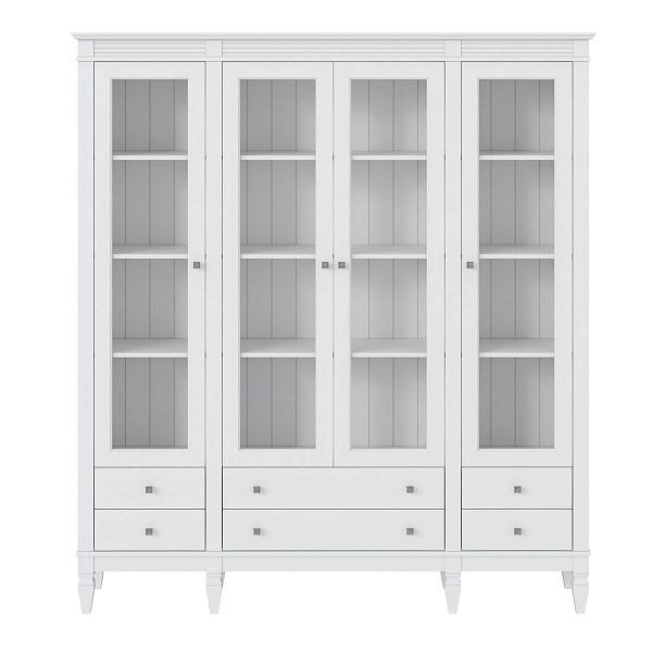 Фото пример широкий стеллаж с квадратными полками из массива сосны в гостиную в стиле лофт или скандинавский коллекция Ольса цвет белый лак, белый лак/антик 24, серый 7042, серый 7042/антик 24, светлый, дерево размеры 181,5х202х38 в интернет-магазине СиВер