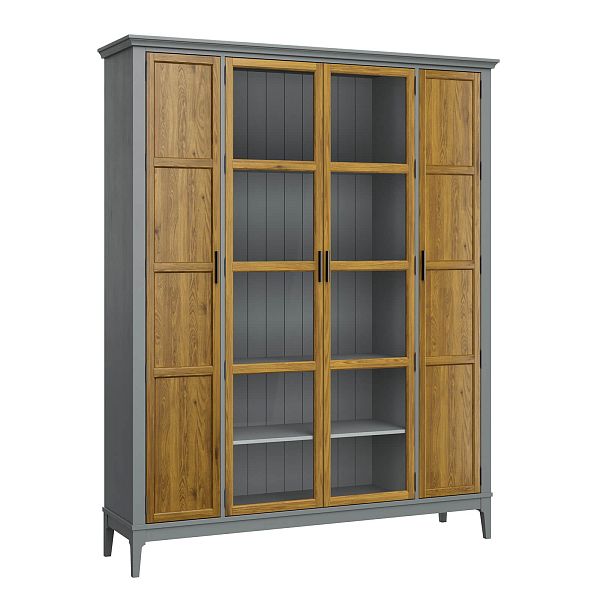 Фото Шкаф для книг «Квадро-С» 422Ф из массива сосны в гостиную в стиле кантри коллекция «Квадро-С» цвет белый лак, белый лак-антик 24, серый 7042-антик 24, дерево размеры 1643х2047х421 в интернет-магазине СиВер