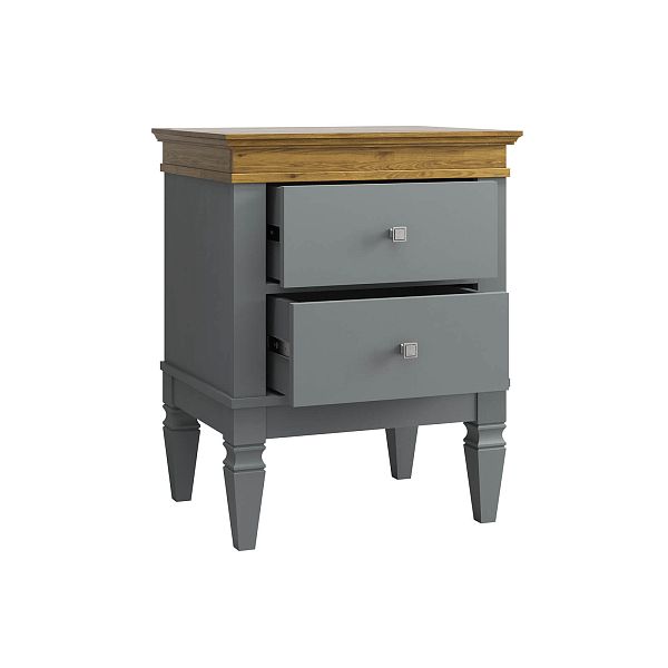 Фото прикроватная тумба в спальню из массива сосны "Ольса- С" 02, 538x676x415 мм., с двумя ящиками, из массива сосны в стиле кантри в интернет-магазине СиВер