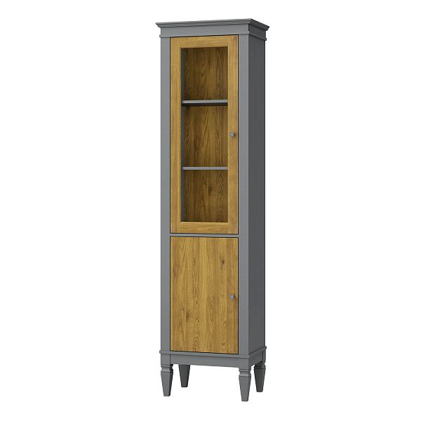 Фото Шкаф для посуды "Ольса-С" 110 из массива сосны в гостиную в стиле кантри коллекция "Ольса-С" цвет белый лак, серый 7042/антик 24, дерево, размеры 541х2029х356 мм. в интернет-магазине СиВер