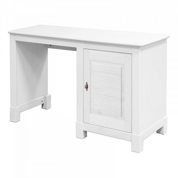 Изображение каталог стол письменный из массива сосны Рауна 10 размеры 120х76х60 см цвет светлый белый воск УКВ 1-тумбовый в стиле кантри купить в интернет-магазине СиВер