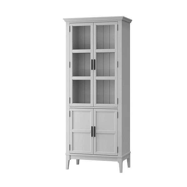 Фото Шкаф для посуды «Квадро-С» 22GT-185 из массива сосны. Цвет белый лак, белый лак-антик 24, серый 7042-антик 24, идеально для стиля сканди, минимал, лофт. С доставкой по России. Материал - массив сосны, размер - 757х1846х420 мм. в интернет-магазине СиВер