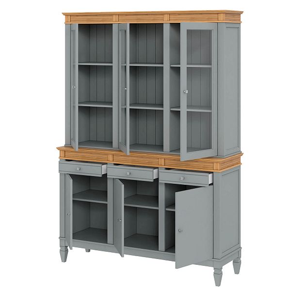 Фото стеллаж из массива сосны в гостиную в стиле кантри коллекция Ольса цвет белый лак, белый лак/антик 24, серый 7042, серый 7042/антик 24, дерево, размеры 157х219х46,5 в интернет-магазине СиВер - успейте купить по скидке