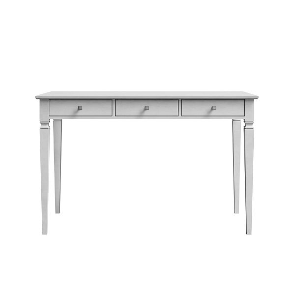 Изображение рабочий стол письменный в детскую или кабинет в стиле лофт или скандинавском стиле классика коллекции "Ольса-С" 003, размеры 121х76х59 см (цвет белый лак, белый лак/антик 24, серый 7042/антик 24) для ребенка или подростка