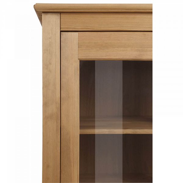 Изображение каталог шкаф для посуды на кухню или в гостиную из массива сосны Рауна 20 цвет бейц масло светлый бежевый размеры 121х140х37 в стиле кантри в интернет-магазине СиВер