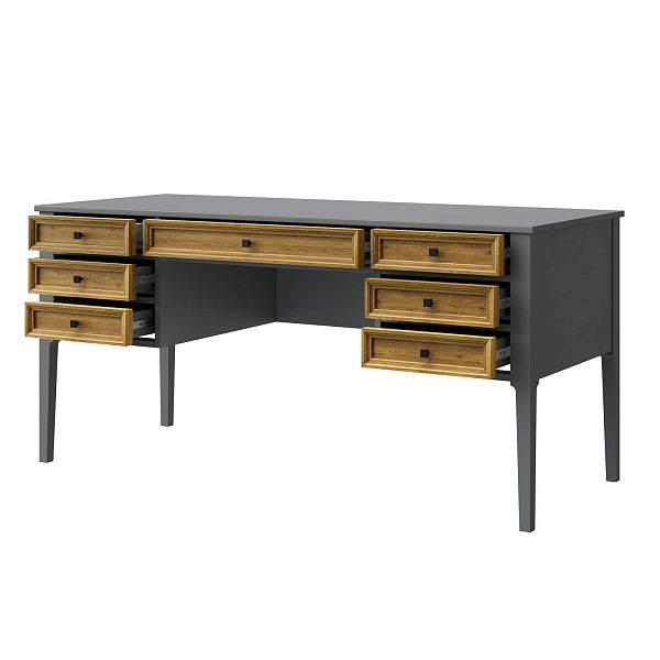 Изображение рабочий стол письменный в детскую или кабинет в стиле лофт или скандинавском стиле классика коллекции "Квадро-С" 07 размеры 1582х760х660 мм (цвет белый лак, белый лак/антик 24, серый 7042/антик 24) для ребенка или подростка