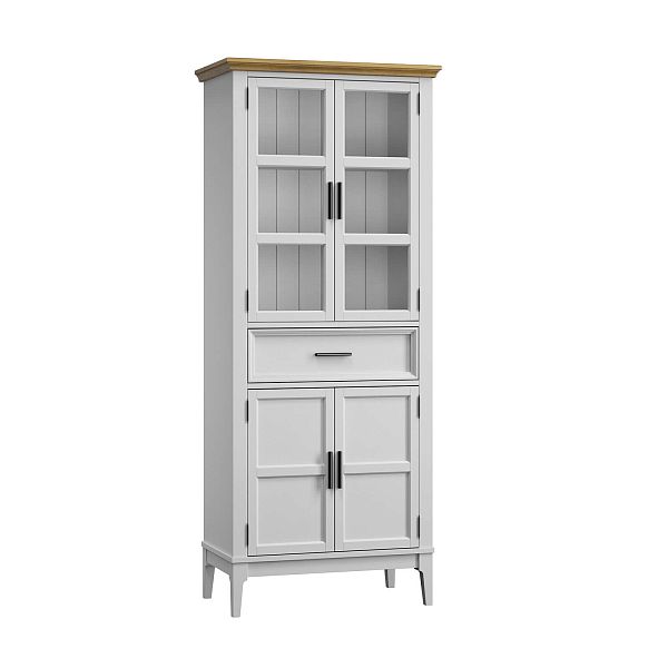 Фото Шкаф для посуды «Квадро-С» 221-185 из массива сосны. Цвет белый лак, белый лак-антик 24, серый 7042-антик 24, идеально для стиля сканди, минимал, лофт. С доставкой по России. Материал - массив сосны, размер - 757х1846х420 мм. в интернет-магазине СиВер