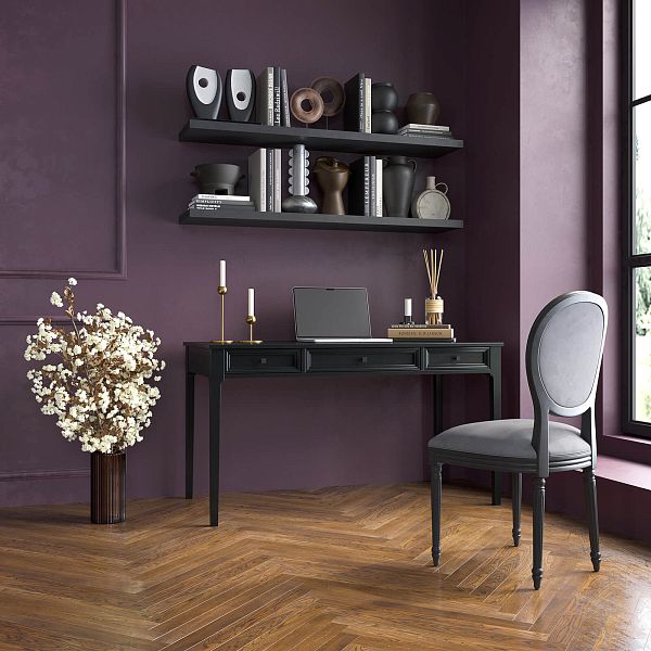 Изображение рабочий стол письменный в детскую или кабинет в стиле лофт или скандинавском стиле классика коллекции "Квадро-С" 03 размеры 1388х760х660 мм (цвет белый лак, белый лак/антик 24, серый 7042, серый 7042/антик 24) для ребенка или подростка