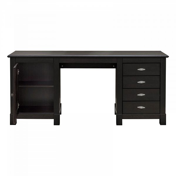 Фото стол письменный из массива сосны Рауна 14 размеры 165х76х60 см цвет колониал темный почти черный дерево 2-тумбовый в стиле кантри купить в интернет-магазине СиВер