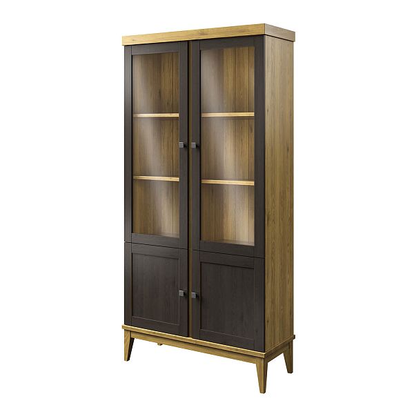 Фото шкаф для посуды из массива сосны в гостиную в стиле кантри коллекция «Бон Вояж» цвет антик 24-колониал, дерево размеры 1007х2035х401 в интернет-магазине СиВер