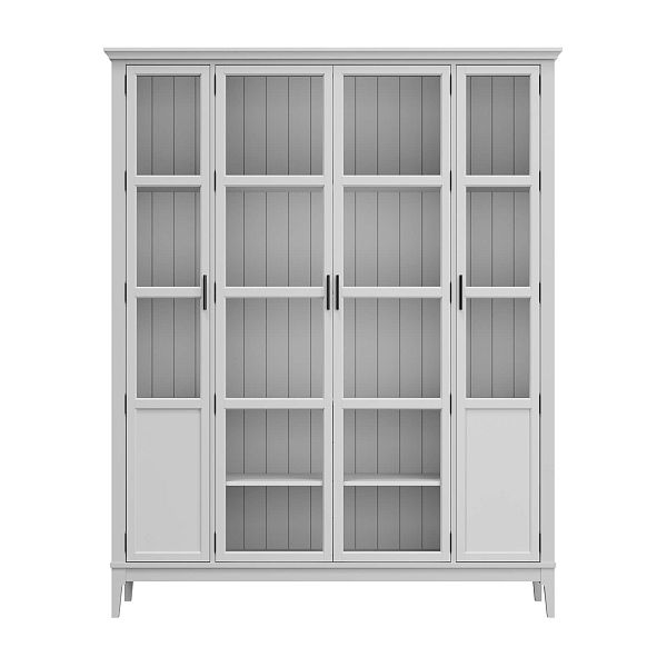 Фото Шкаф для книг «Квадро-С» 422С из массива сосны в гостиную в стиле кантри коллекция «Квадро-С» цвет белый лак, белый лак-антик 24, серый 7042-антик 24, дерево размеры 1643х2047х421 в интернет-магазине СиВер