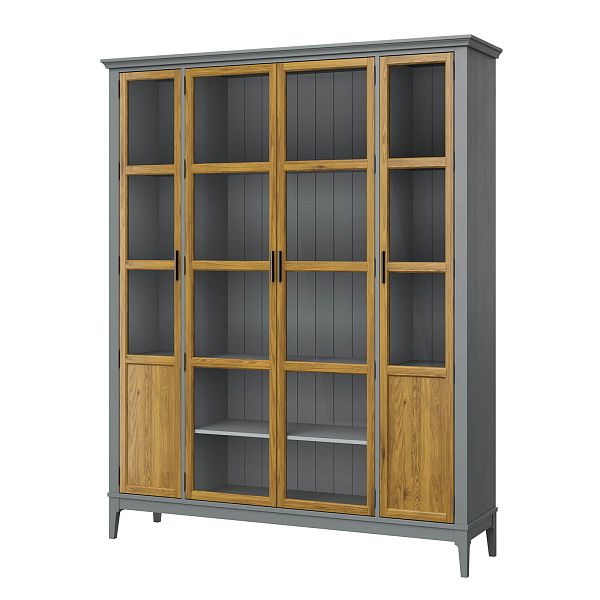 Фото Шкаф для книг «Квадро-С» 422С из массива сосны в гостиную в стиле кантри коллекция «Квадро-С» цвет белый лак, белый лак-антик 24, серый 7042-антик 24, дерево размеры 1643х2047х421 в интернет-магазине СиВер