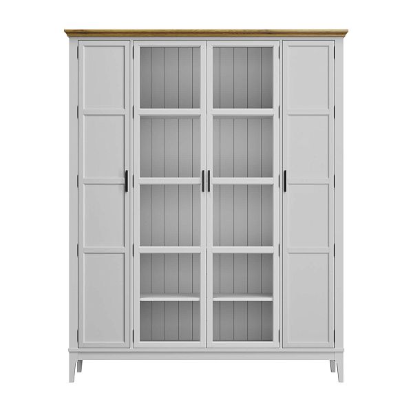 Фото Шкаф для книг «Квадро-С» 422Ф из массива сосны в гостиную в стиле кантри коллекция «Квадро-С» цвет белый лак, белый лак-антик 24, серый 7042-антик 24, дерево размеры 1643х2047х421 в интернет-магазине СиВер
