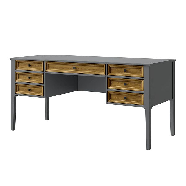 Изображение рабочий стол письменный в детскую или кабинет в стиле лофт или скандинавском стиле классика коллекции "Квадро-С" 07 размеры 1582х760х660 мм (цвет белый лак, белый лак/антик 24, серый 7042/антик 24) для ребенка или подростка