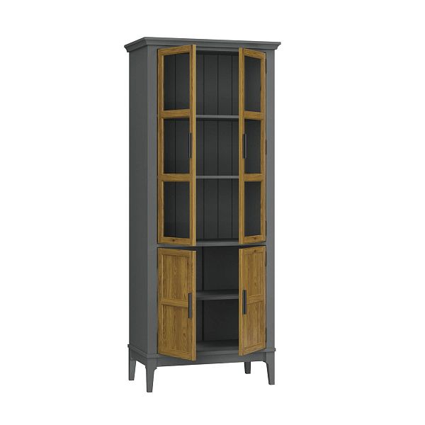 Фото Шкаф для посуды «Квадро-С» 22GT-185 из массива сосны. Цвет белый лак, белый лак-антик 24, серый 7042-антик 24, идеально для стиля сканди, минимал, лофт. С доставкой по России. Материал - массив сосны, размер - 757х1846х420 мм. в интернет-магазине СиВер