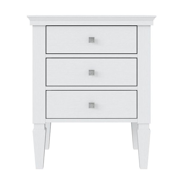 Фото прикроватная тумба в спальню из массива сосны "Ольса" 03 538x646x400, с тремя ящиками, белый лак в стиле кантри в интернет-магазине СиВер