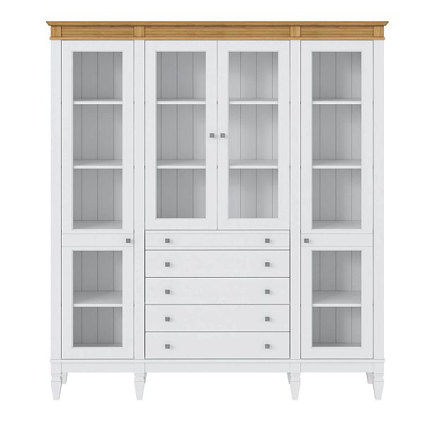 Фото пример широкий стеллаж с квадратными полками из массива сосны в гостиную в стиле лофт или скандинавский коллекция Ольса цвет белый лак, белый лак/антик 24, серый 7042, серый 7042/антик 24, светлый, дерево размеры 181,5х202х38 в интернет-магазине СиВер