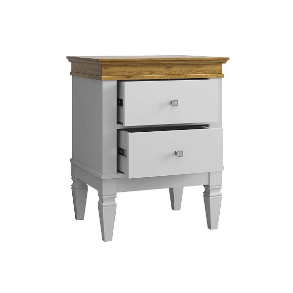 Фото прикроватная тумба в спальню из массива сосны "Ольса- С" 02, 538x676x415 мм., с двумя ящиками, из массива сосны в стиле кантри в интернет-магазине СиВер