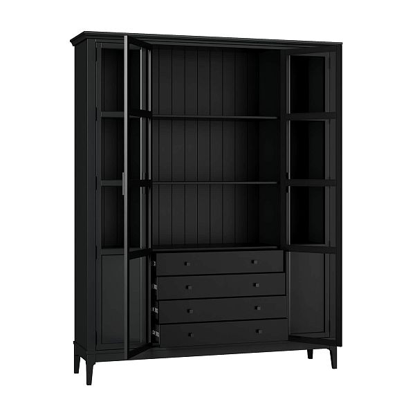 Фото Шкаф для книг «Квадро-С» 422С/04 из массива сосны в гостиную в стиле кантри коллекция «Квадро-С» цвет белый лак, белый лак-антик 24, серый 7042-антик 24, блэк 9, дерево размеры 1643х2047х421 в интернет-магазине СиВер