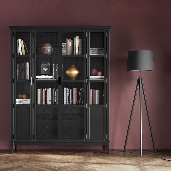 Фото Шкаф для книг «Квадро-С» 422С/04 из массива сосны в гостиную в стиле кантри коллекция «Квадро-С» цвет белый лак, белый лак-антик 24, серый 7042-антик 24, блэк 9, дерево размеры 1643х2047х421 в интернет-магазине СиВер