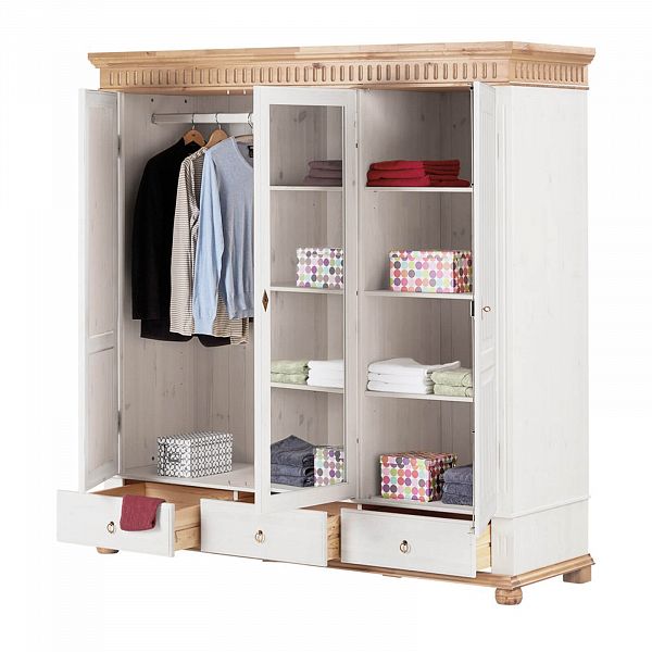 Изображение пример широкий просторный компактный шкаф с зеркалом коллекции Хельсинки 3SPGT скандинавский стиль производство Белоруссия Минский Мебельный Центр